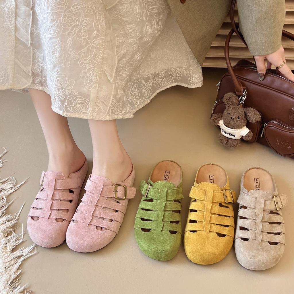 2025 height increase outer wear Roman style women's shoes summer hollow breathable bag head soft sole semi-drag cool slippers Birken slippers