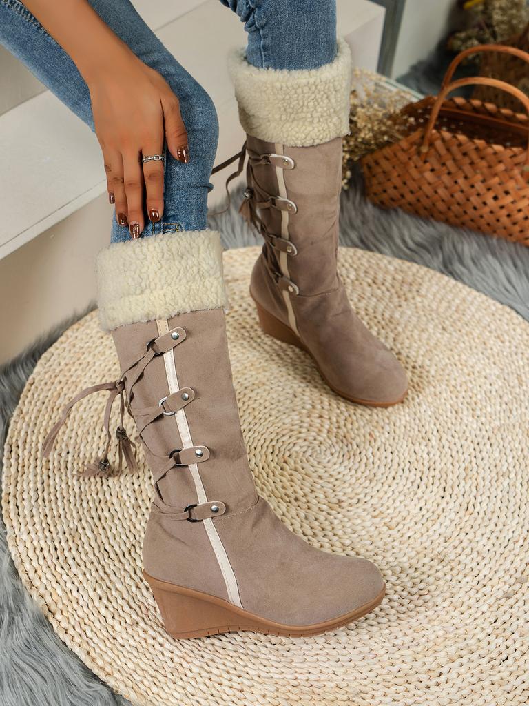 Flap Mao Mao Muffin Thick Bottom Slope Heel Boots Women's Autumn and Winter New Large Size 4243 Snow Boots Women