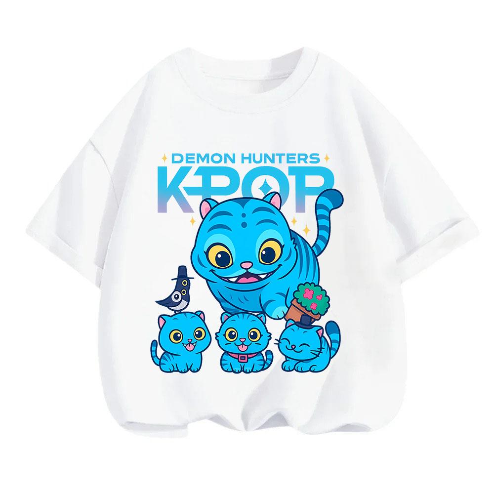 KPop Demon Hunters Children's T-shirt Cotton Korean Fashion Casual Round-neck Top Movie Cartoon Girl Boy Tshirt Kid Tees