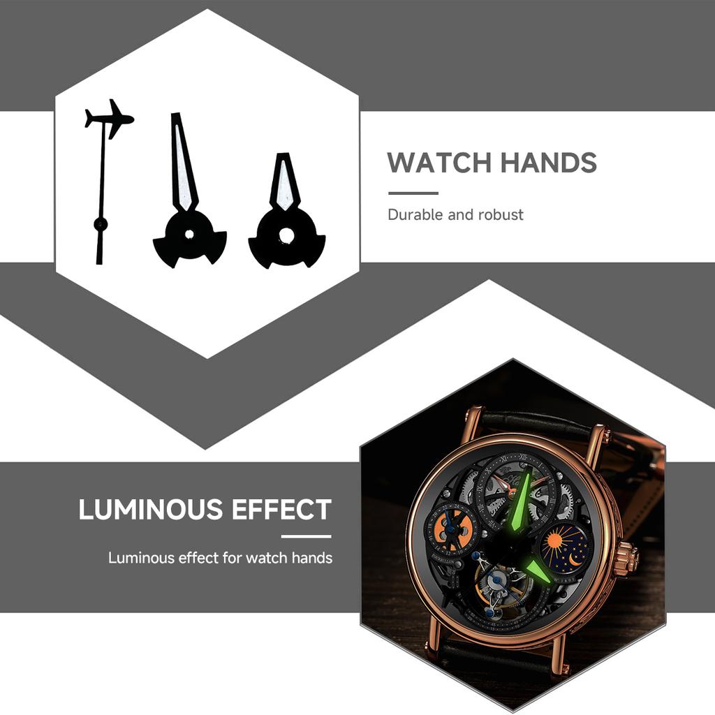 NH35 Schwarze Uhrzeiger Flugzeugform Sekundenzeiger Grün Leuchtend Drei Zeiger Uhrenzubehör für NH35/ NH36 Uhrwerk