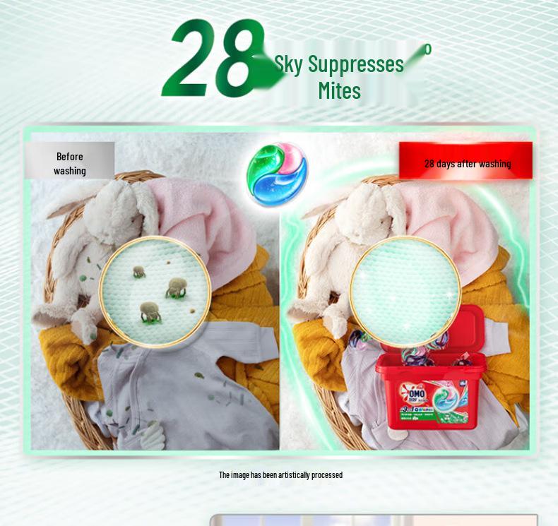 Mystic Lavender 3-in-1 Laundry Pods: Stain Remover, Sterilizer, Mite Remover with Long-Lasting Fragrance.