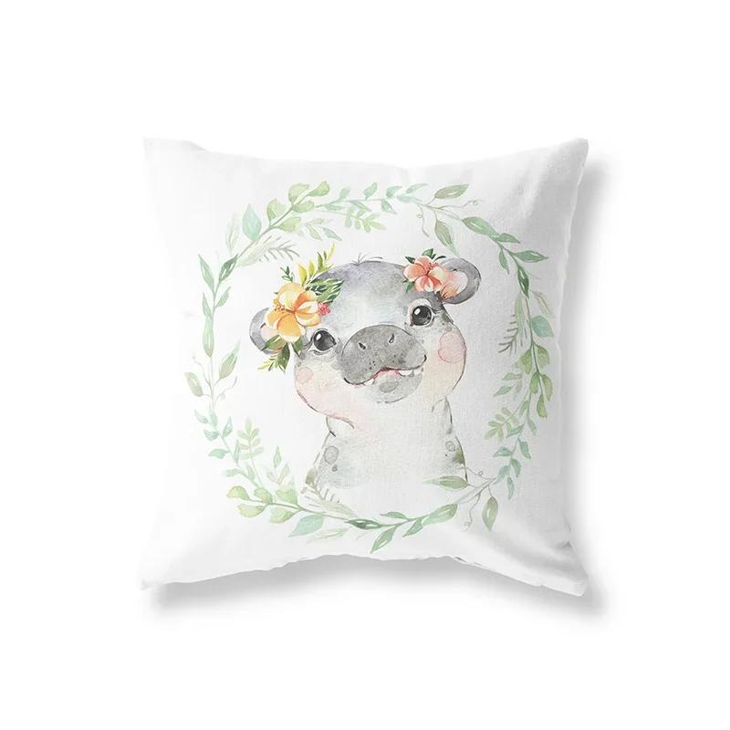 Cute Rabbit Giraffe Animals Children Room Decor Polyester  Cushion Cover Sofa Pillow  Home Decoration Throw Pillowcase