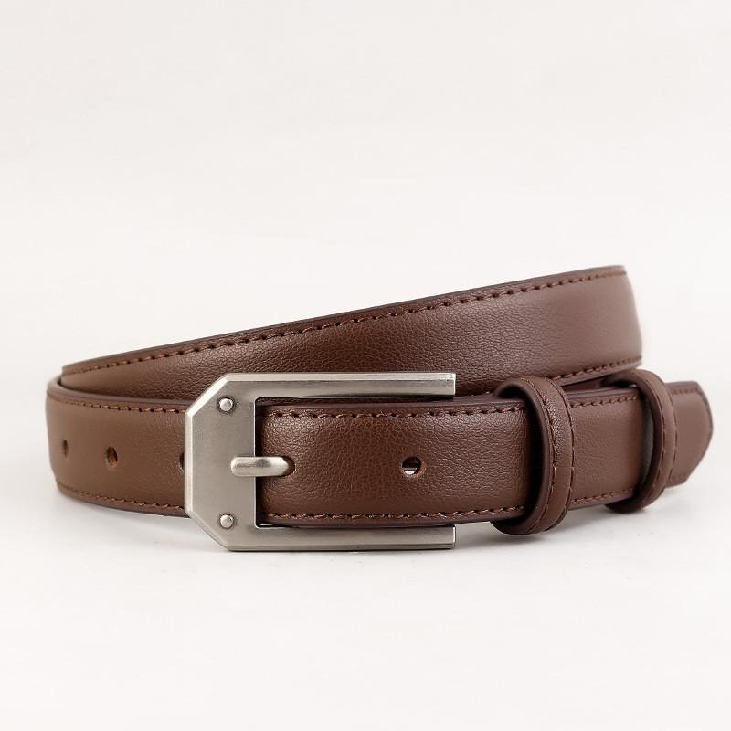 

Classic Womens Genuine Leather Belt For Casual And Office Wear With Polished Metal Buckle кавовий