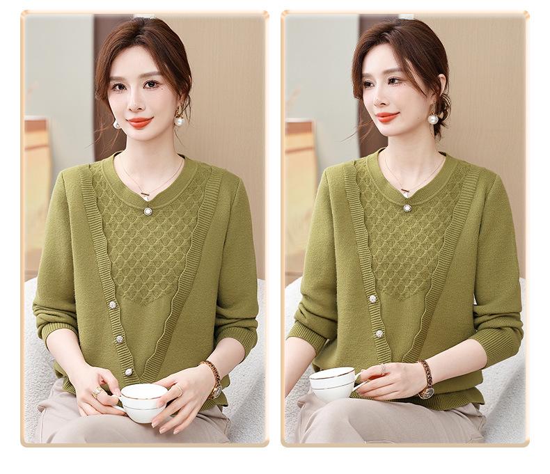 Women's Fashionable Winter Fleece-Lined Two-Piece Sweater Top for Middle-Aged and Elderly