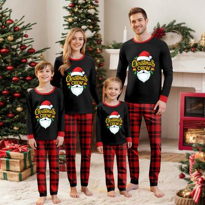 Parent Child Outfit Christmas Print Home Long Sleeved Top And Plaid Striped Trousers Set