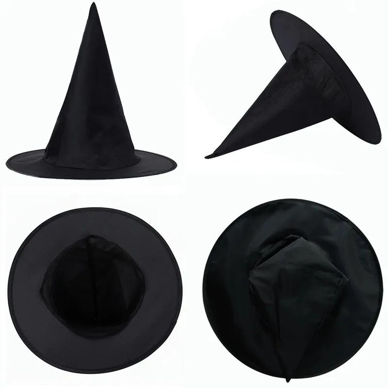 12Pcs Halloween Decoration Witch Hat Cap Costume Accessory Halloween Party Horror Props Oxford Hat Pure Black Pointed Hat Magic Hat