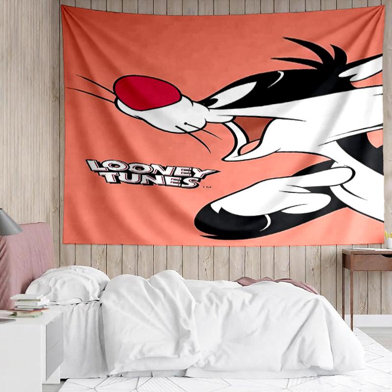 Looney Tunes Print Tapestry, Backdrop, Easy Setup, Ideal for Bedroom, Office & Living Room, with Aesthetic Wall Hanging Decor.