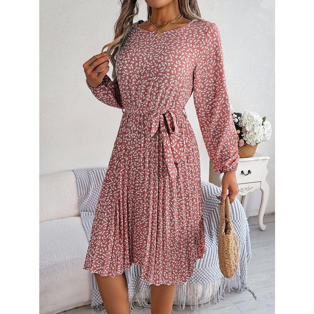 Nouvelle Robe Décontractée à Manches Longues, Florale, Ample, Plissée, Mode Femme, Robes Florales Imprimées