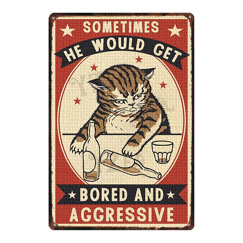Cat And Dog Diet Funny Picture Metal Tin Signs Plaque Vintage Wall Bar Home Art Pet Shop Decor Customizable 30X20CM DU-7090A