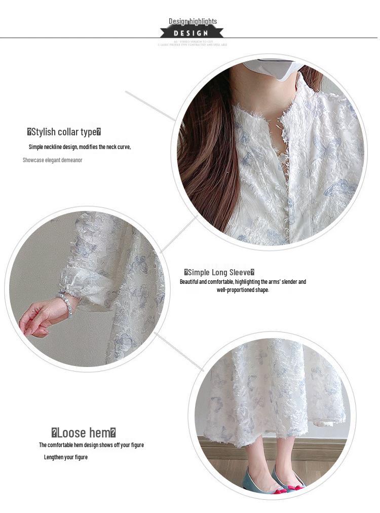 Hepburn Style Butterfly Jacquard Maternity Dress - High Quality, Long Sleeve, Early Spring 2026 Collection