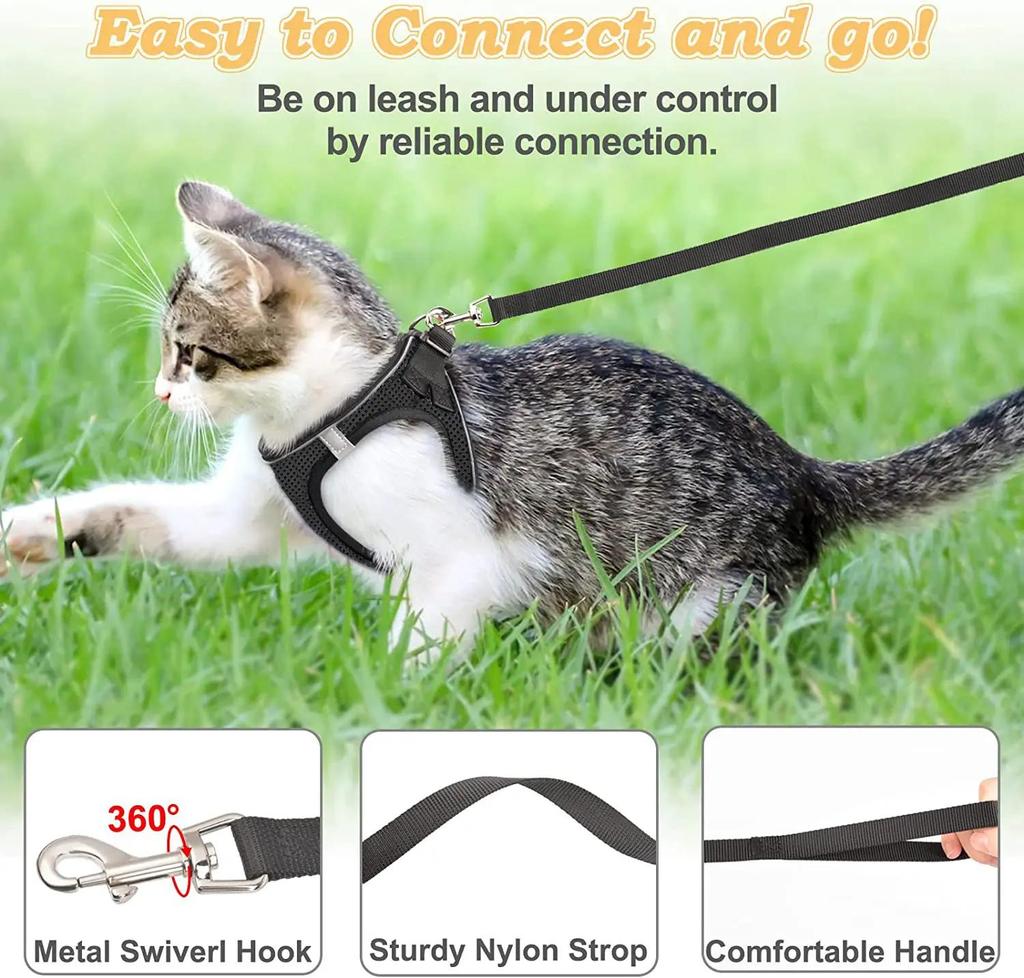 Escape Proof Cat Harness & Leash (≤13 lbs)Adjustable Reflective Soft Mesh Vest for Easy Safe Walks with Leash Included,summerwins