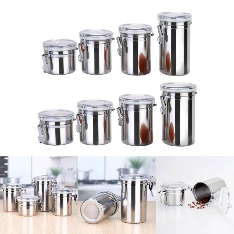 Multifunctional Steel Canister Set Steel Kitchen Storage Container Food Storage Sealed Canister with Clear Lid