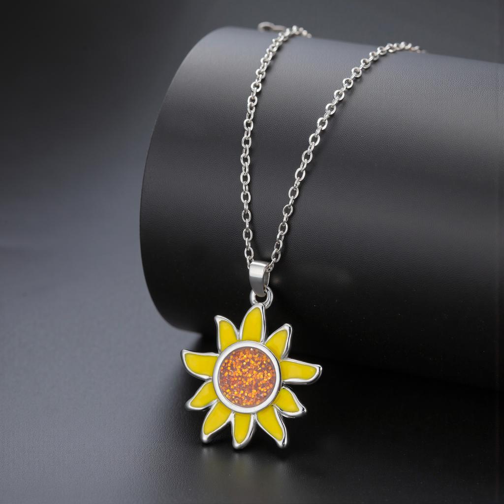 Teamer Enamel Sunflower Pendant Necklace Gold Color Stainless Steel For Women Fashion Plant Floral Amulet Jewelry Gift 2026 New
