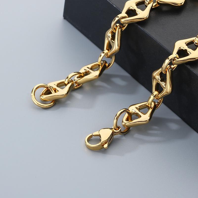 Personalized Versatile Rhombus Day Chain Stainless Steel Bracelet Men Women Shiny Gold Color Jewelry Trendy Accessories Gift