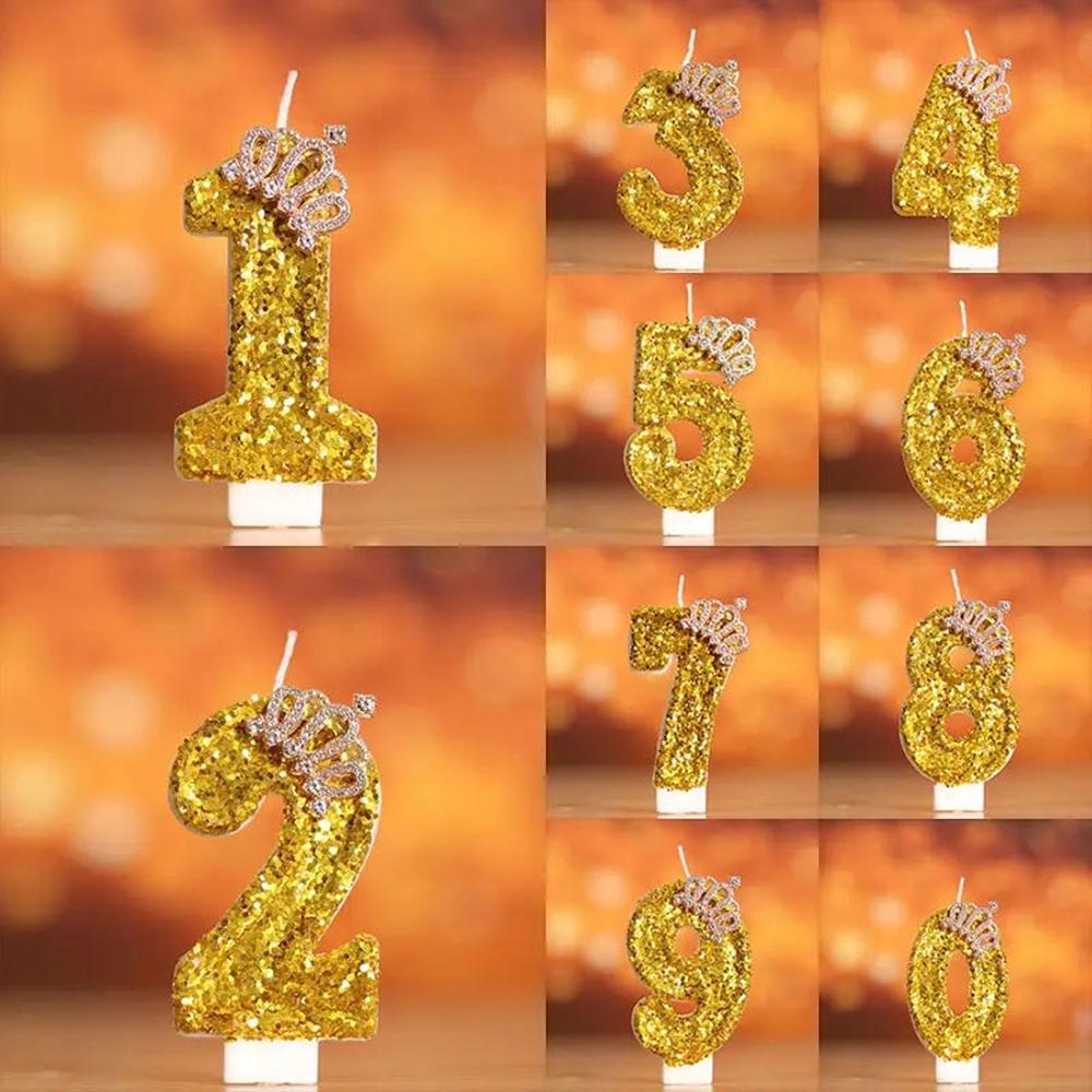 1pc Golden Crown Number 0-9 Cake Decor Candles for Birthday Wedding Anniversary Party DIY Cake Decoration Supplies