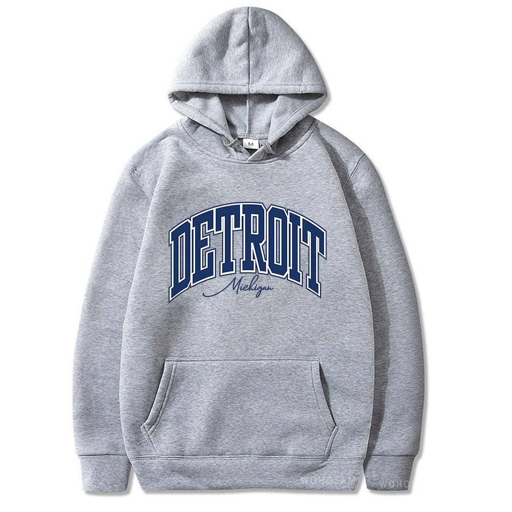 American Retro DETROIT Letter Print Hoodies For Men Women Harajuku Pullover Clothes Hip Hop Y2k Long Sleeve Pullover Sweatshirts