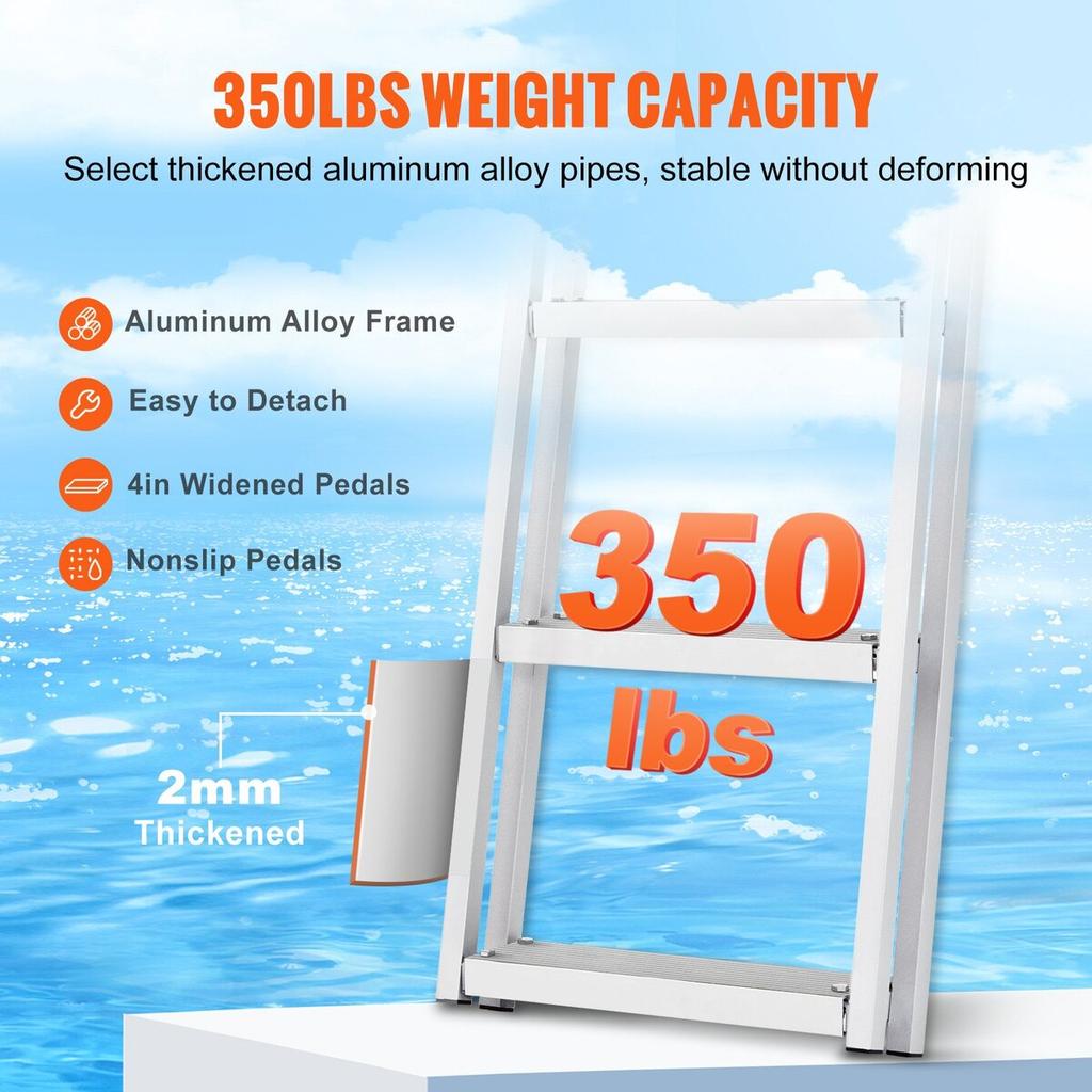 Aluminum Dock Ladder Boat Dock Ladder Removable 4 Steps with 350lbs Load