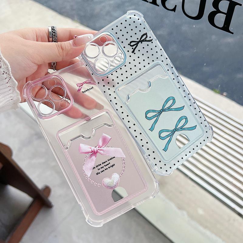 Lovely Bowknot Printed Soft TPU Clear Shockproof Casing Protective Cover Transparent Full Back Case