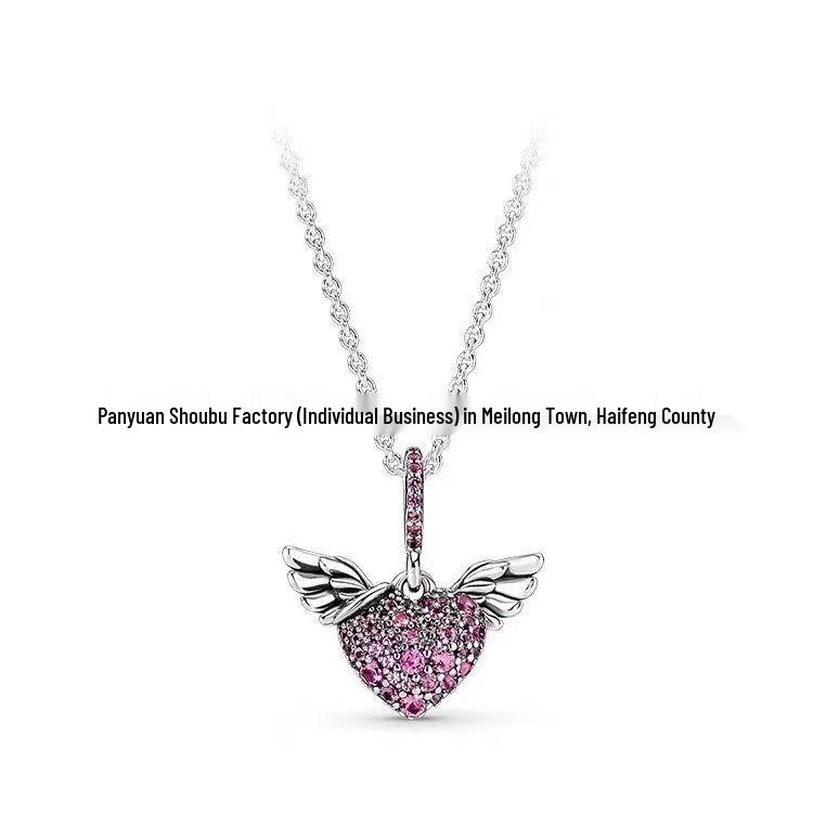 S925 Silver Heart Necklace with Pink Diamond Pendant - Luxury Women's Clavicle Chain