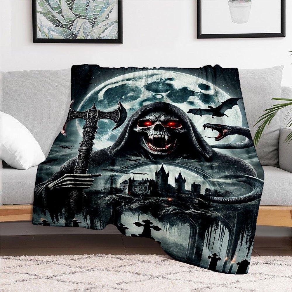 Gothic Grim Reaper Wall Art Print PosterBlanket Flannel Throw Blanket for Sofa, Bed, Travel, Camping, Office