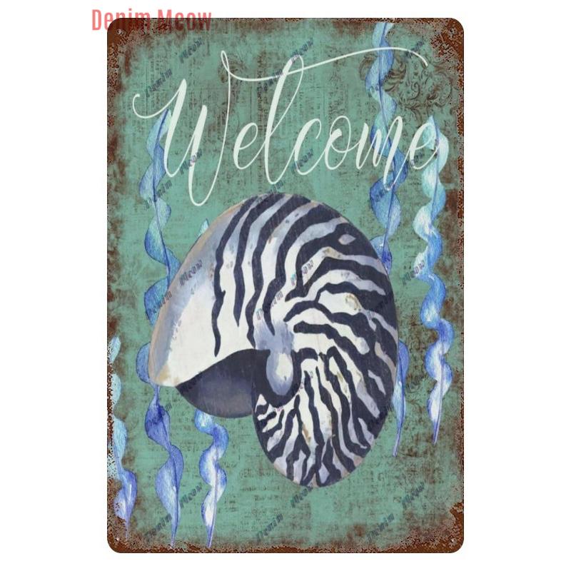 Vintage Sea Turtle Decor, Sea Snail, Metal Tin Sign, Nautical Beach Ocean Theme, Retro Seaside Underwater Summer Plates, WY283
