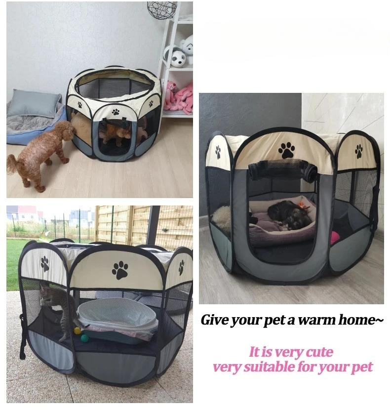 Foldable Pet Tent Durable Grip Cat House Oxford Cloth Octagonal Pet Fence Portable Outdoor Small Dog Cages Cat Fences Dog Kennel