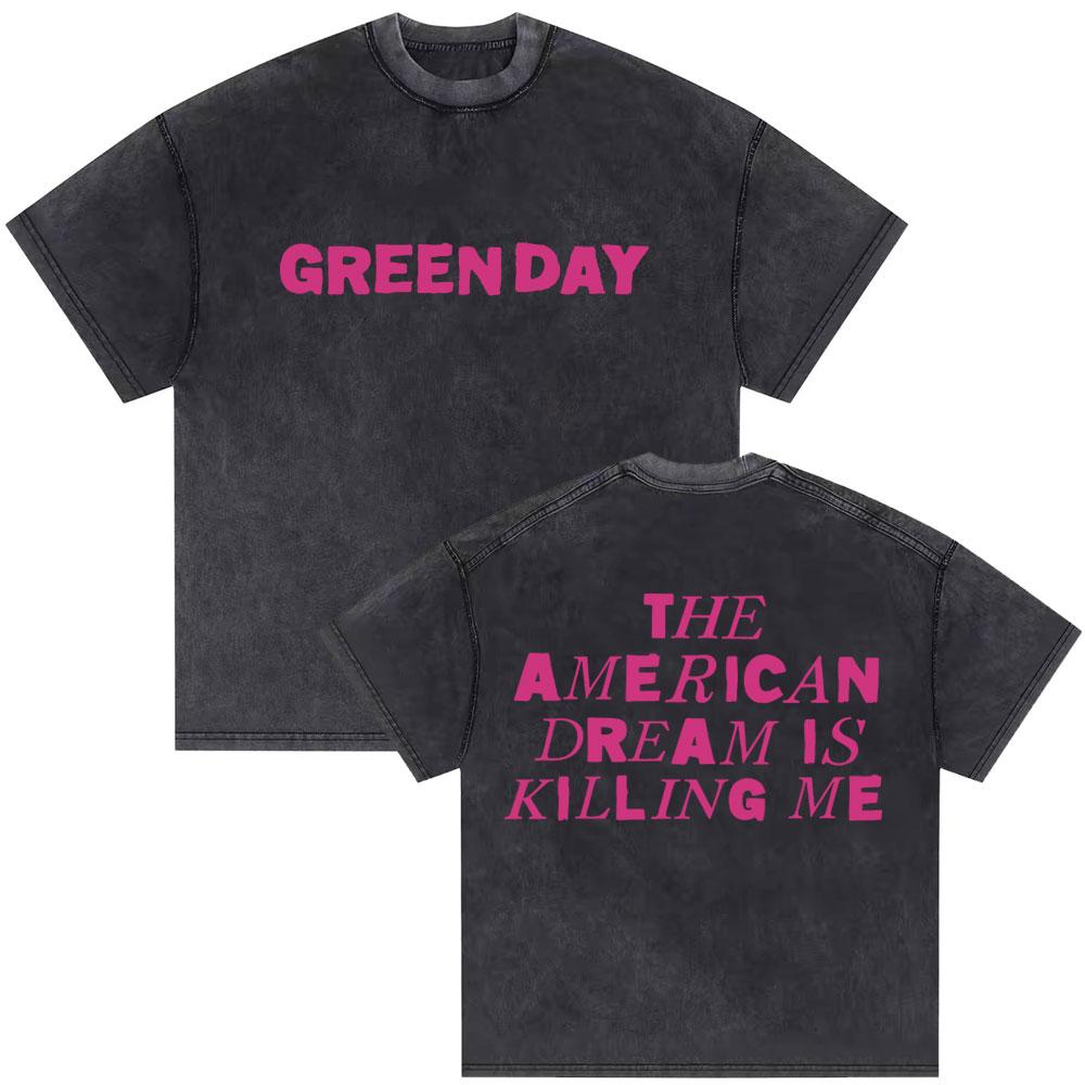 Washed Vintage Punk Band Green Day Dookie Graphic Tshirts Men Classic Gothic Rock T Shirts Male Oversized Tshirt Man Streetwear