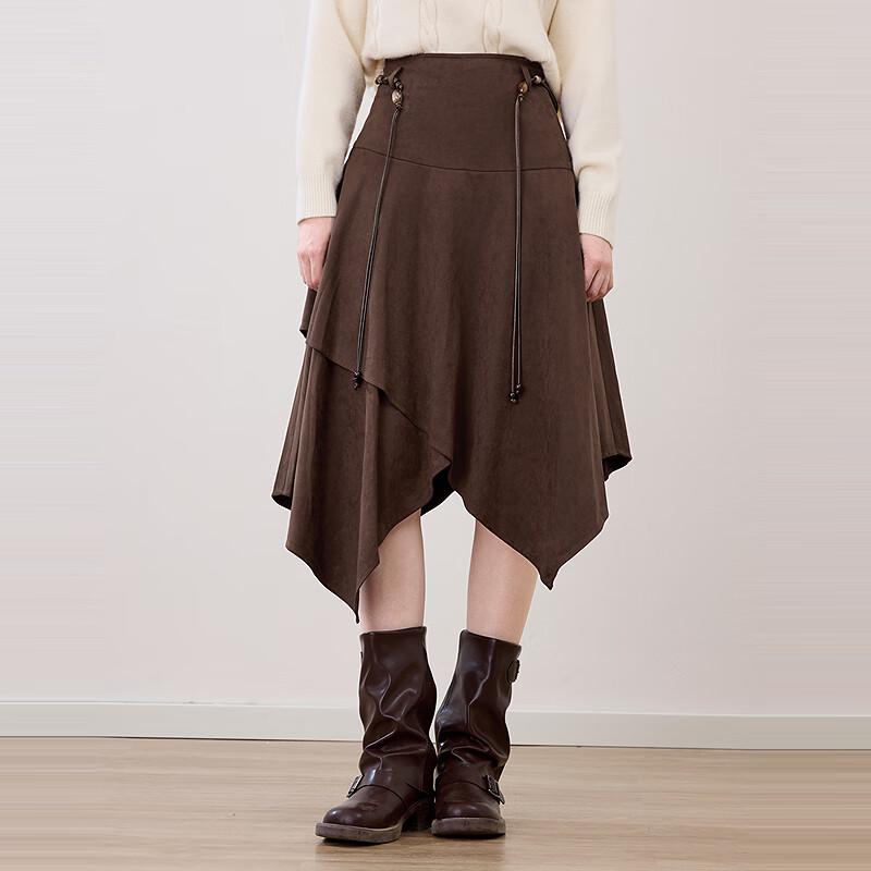 Betu Women's Suede A-Line Skirt with Belt