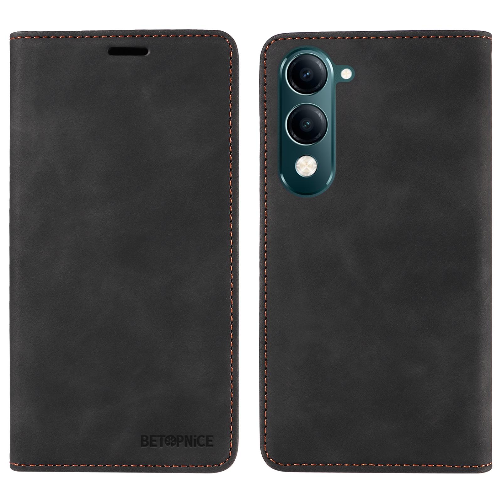 

For vivo Y29s 5G/Y04 4G Case Magnetic Closure RFID Blocking Wallet Stand Leather Phone Cover Black