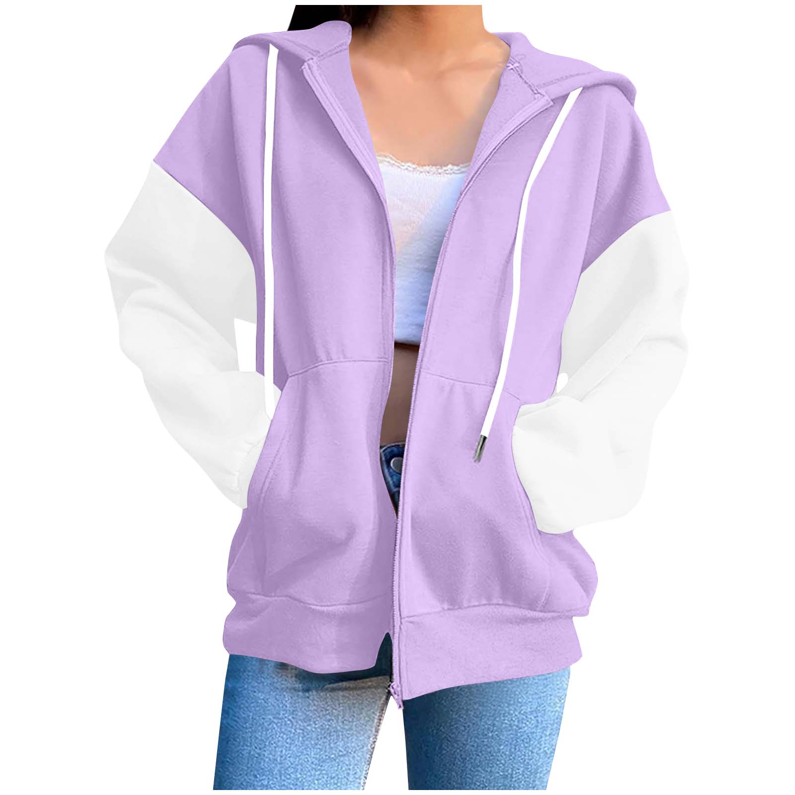 Women s Fashion Casual Long Sleeve Color Hooded Sweatshirt Tops XXL