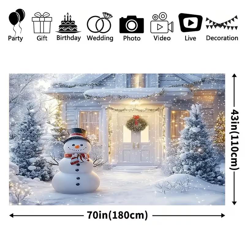 2D Weihnachten Winter Kulisse Schneemann Verschneites Haus Feiertags Fotografie Hintergrund