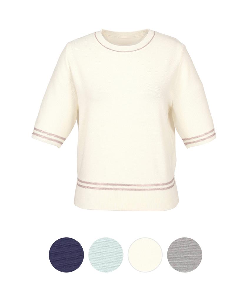 KIM YOUNG JOO GOLF Summer Round Neck Contrast Line Daily Women'S Short Sleeve Knit Dqmlts23