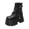 10CM Women's Autumn Winter Leather Ankle Boots Heels Chunky Platform Combat Boots New Non Slip Motorcycle Shoes Woman Punk Boots