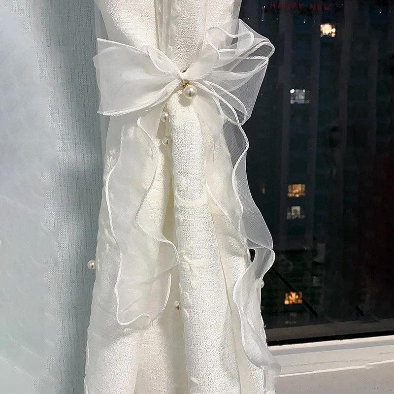 Modern Chemical Fiber Curtain Strap Organza Lace Bow Belt White Curtain Holder Curtains Decorative Accessories