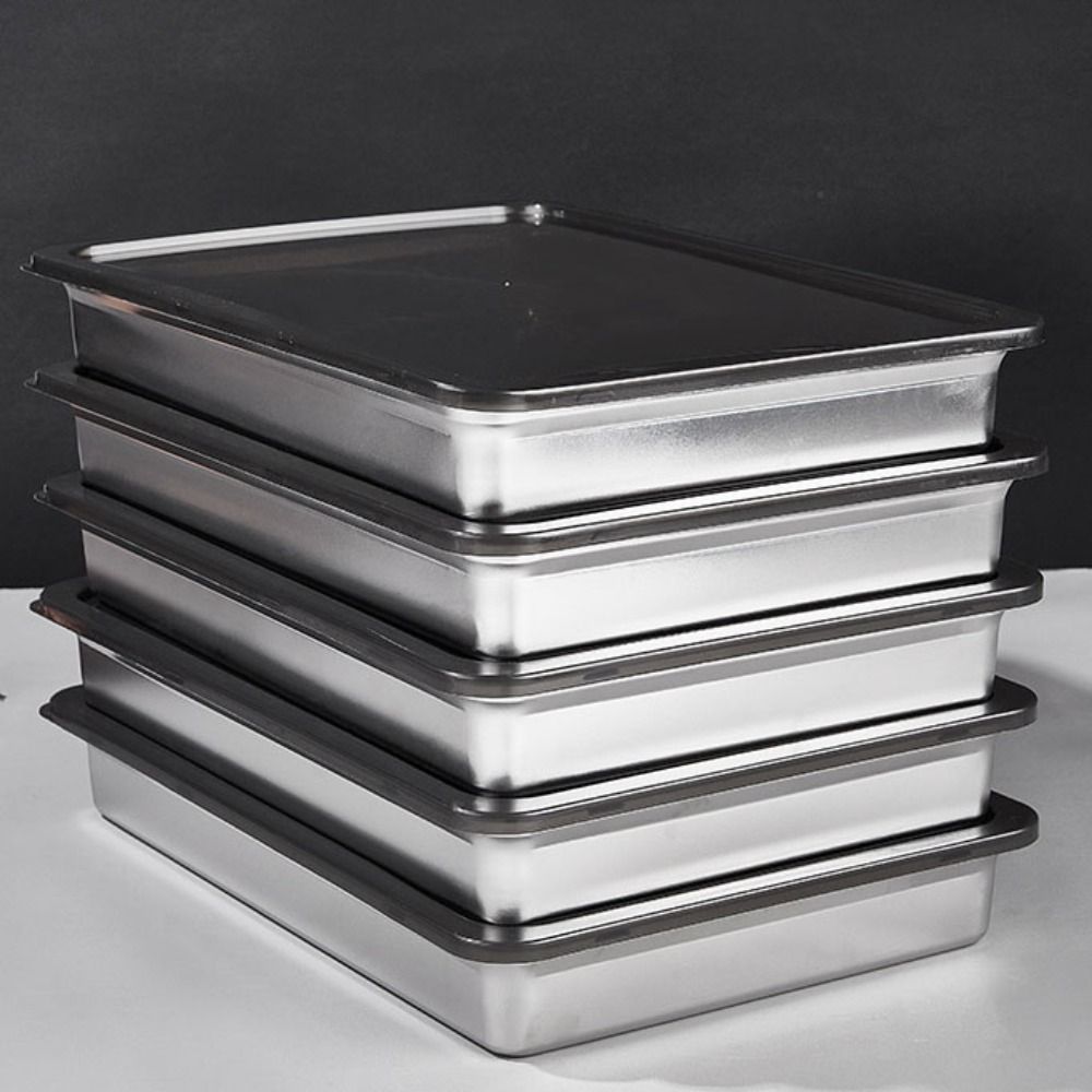 Stainless Steel Food Storage Tray with Plastic Lid Dumplings Box Prep Meal Tray  Refrigerator