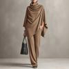 Women's Cozy Cowl Neck Cape Top and Wide Leg Pants Two Piece Set for Casual Daily Wear