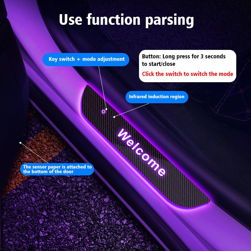 Carbon fiber For Toyota GR SPORT RAV4 YARIS CHR HILLIX Customized Car Welcome Door illuminated Sill Light Logo Lamp LED Pedal