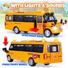 School Bus Toy, Die Cast Model Car with Flashing Lights & Sounds, Friction Powered, Back & Side Doors Open, Large Yellow Metal Toy Vehicles, Play Bus