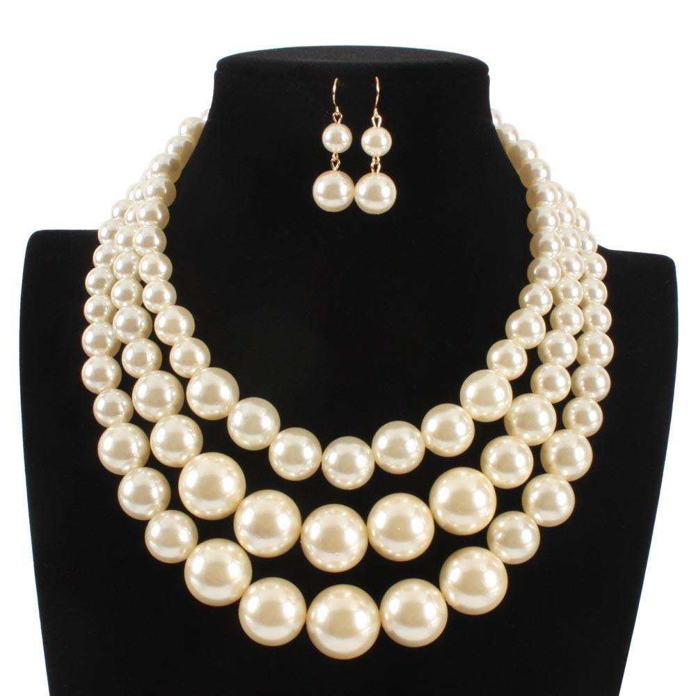 European and American exaggerated fashion imitation pearl short multi-layer collarbone chain, simple fashion necklace jewelry 6420