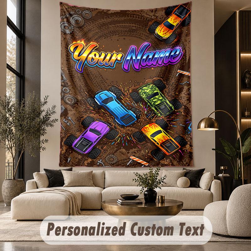 Monster Truck (121) Arazzo Personalizzato con Tema Testo Nome Personalizzato Appeso a Parete Arazzo Decorazione per la Casa Tessuto di Sfondo