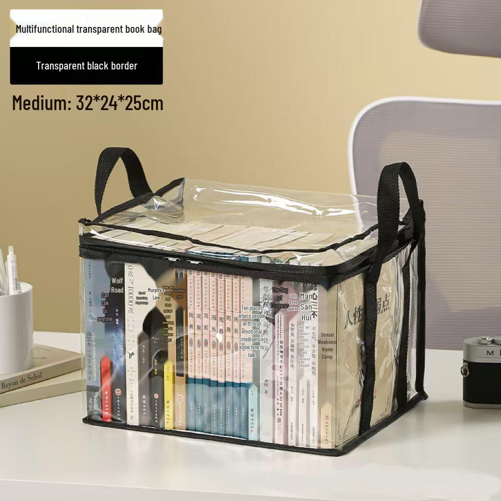 Dustproof Waterproof Transparent Book Storage and Organization Bag, Foldable for Student Use