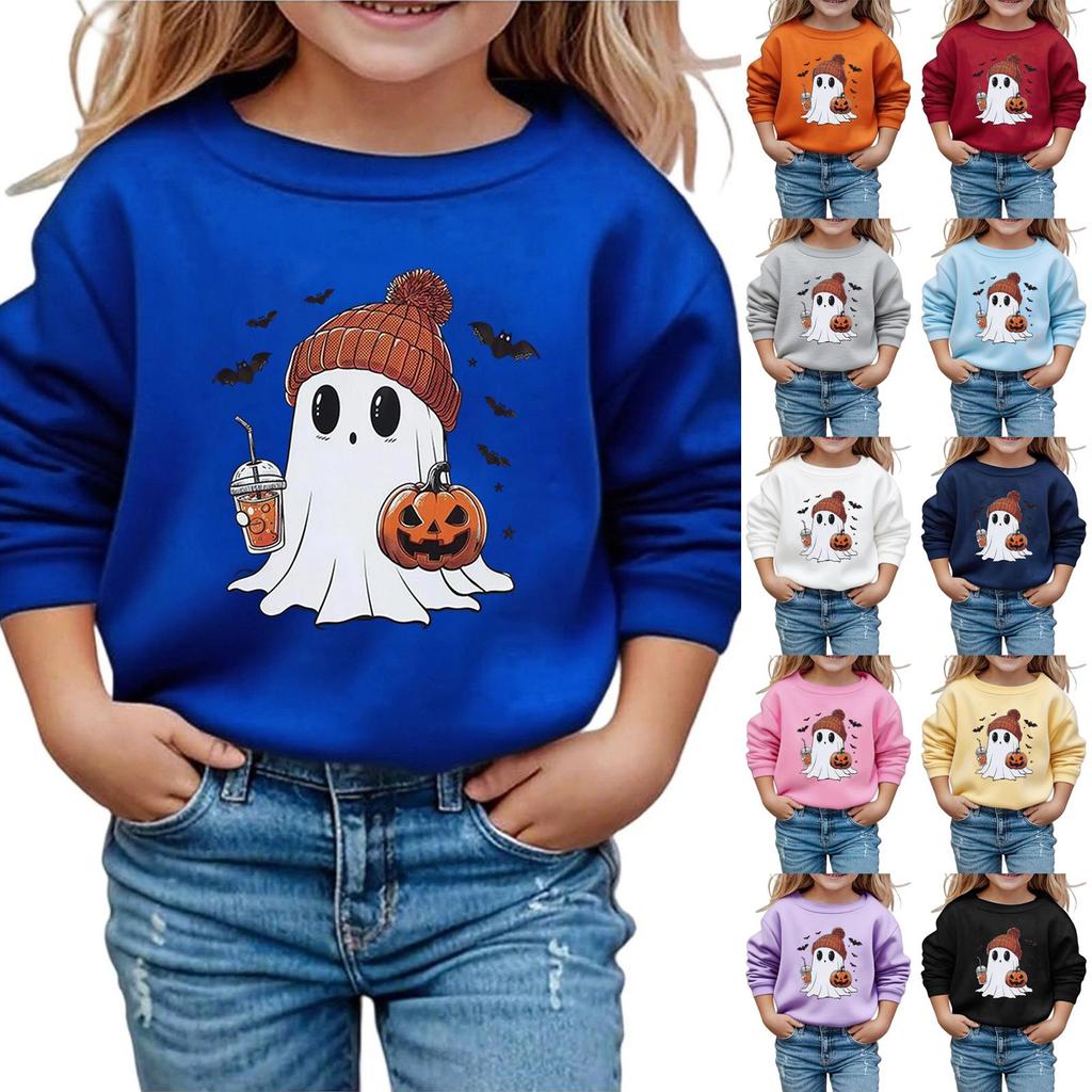 Kids Halloween Printed Long Sleeve Loose Fit Hoodie Pullover for Costume Party