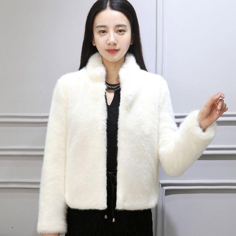 Fur jacket women's short autumn and winter new imitation rabbit fur jacket imitation fur fox hair warm jacket elastane