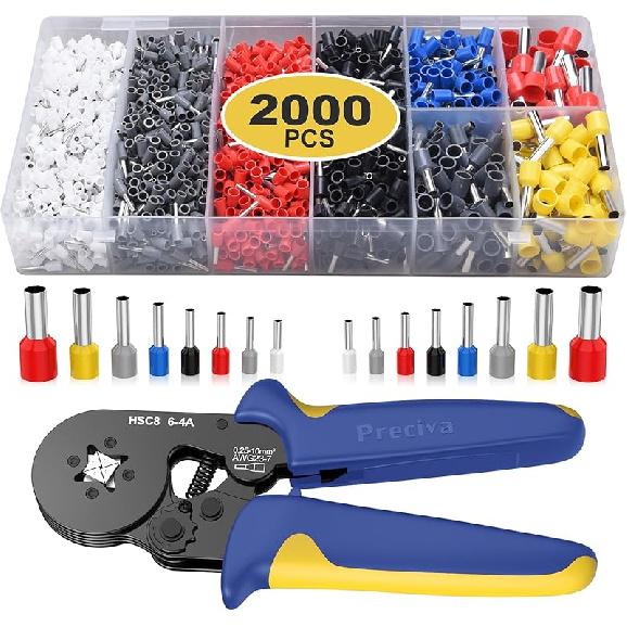 Ferrule Crimping Tool Kit, Preciva AWG23-7 Self-adjustable Ratchet Wire Crimping Tool Kit Crimper Plier Set with 1200PCS Wire Terminals Crimping