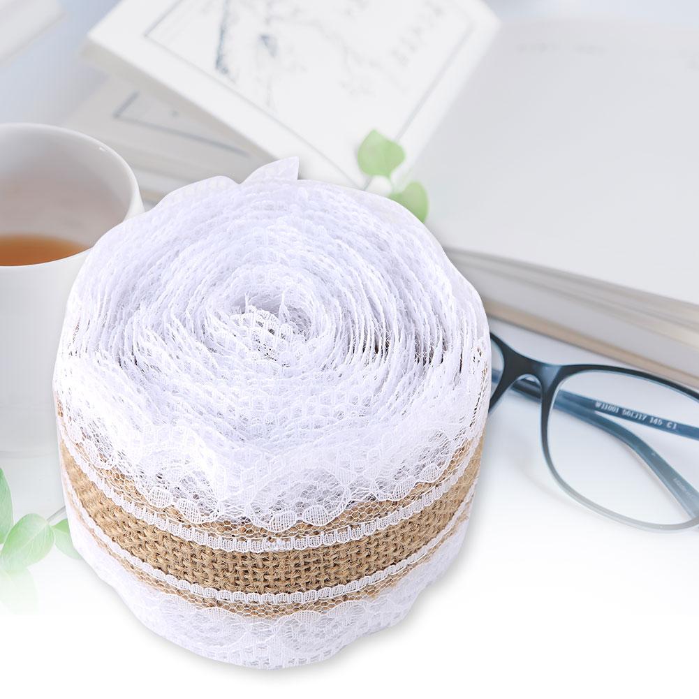 5m roll Natural Burlap Lace Hessian Jute Ribbon Home Wedding Decoration