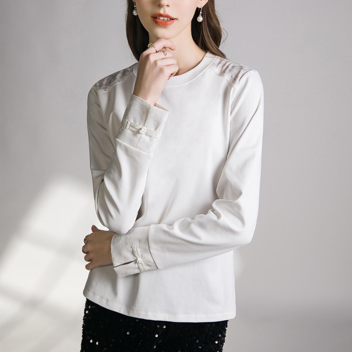 

Атласная жаккардовая блузка с круглым вырезом, летняя новая тонкая легкая китайская блузка женская XL белый