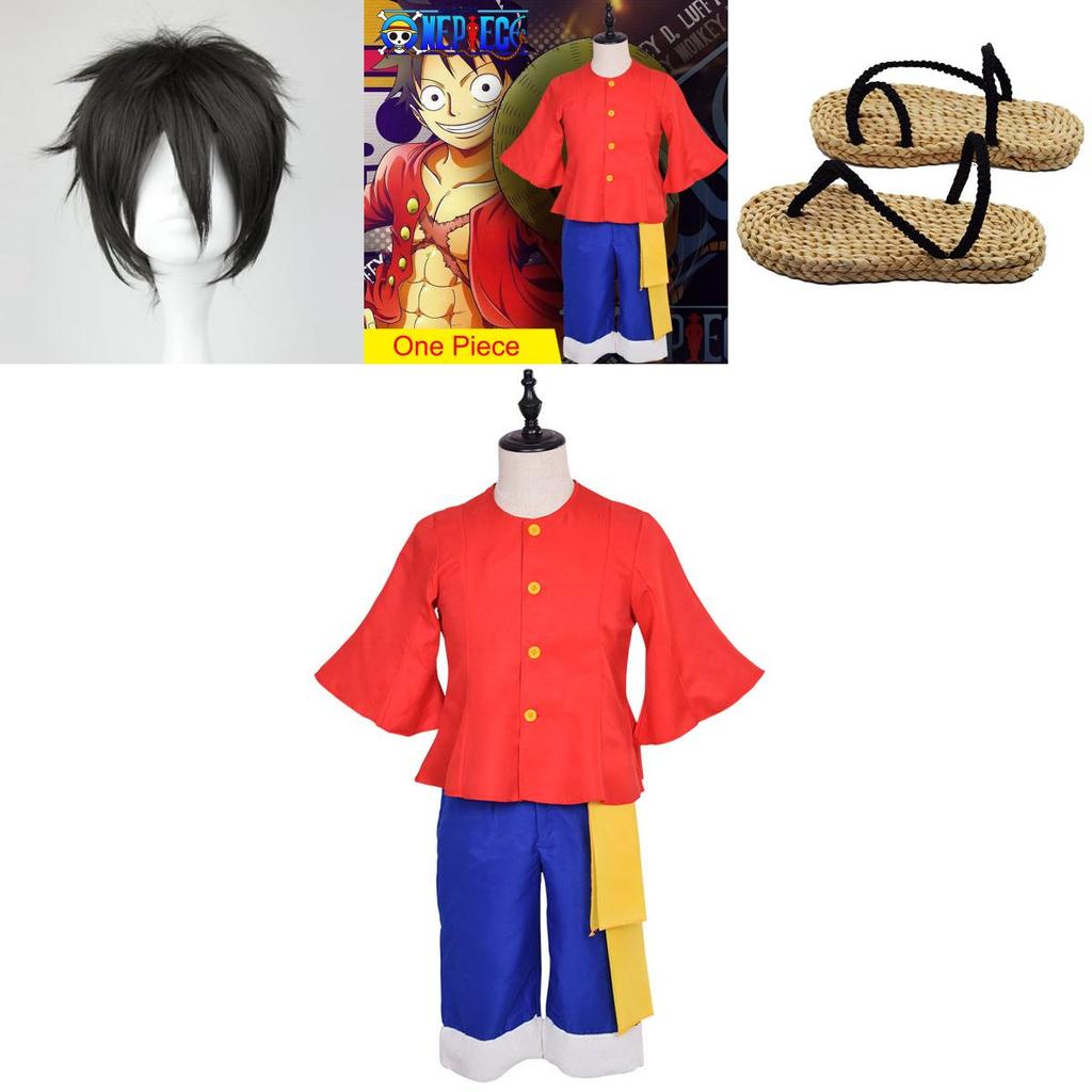 Comfortable One Piece Monkey D Luffy Costume In Bright Red And Blue For Parties