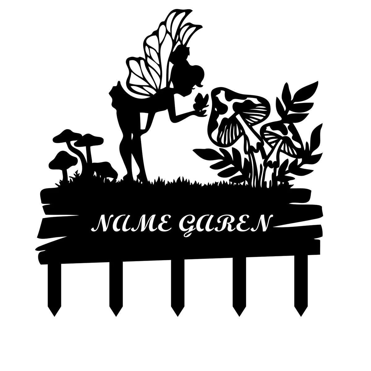 Metal Fairy Garden Stake, Personalized Mushroom Yard Sign чёрный
