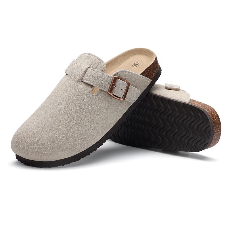 Bebealy Fashion Suede Men Clogs Slippers Soft Cork Beach Slippers Outdoor Women Nonslip Mules With Arch Support Men Slippers