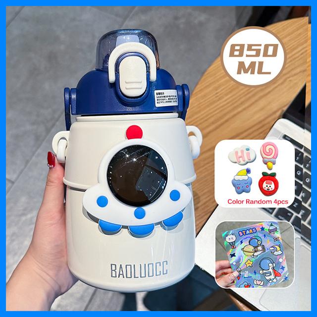 Cute Astronaut Children Insulation Cup 316 Stainless Steel Straw Thermos Water Bottle For School Boys Girl Outdoor Big Belly Cup